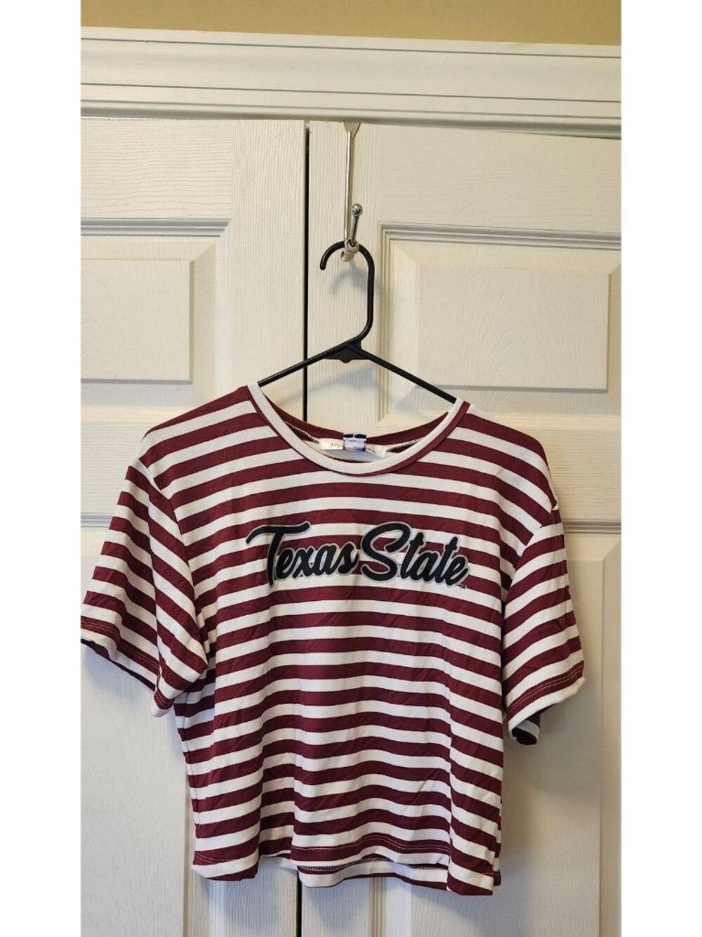 New Women Flying Colors Texas State Short Sleeve Cropped Striped Tee Size L